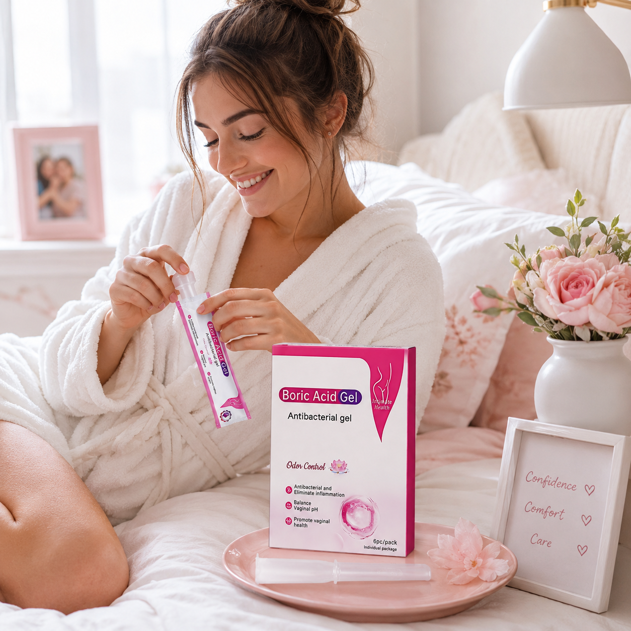 woman-using-boric-acid-intimate-wellness-gel-at-home